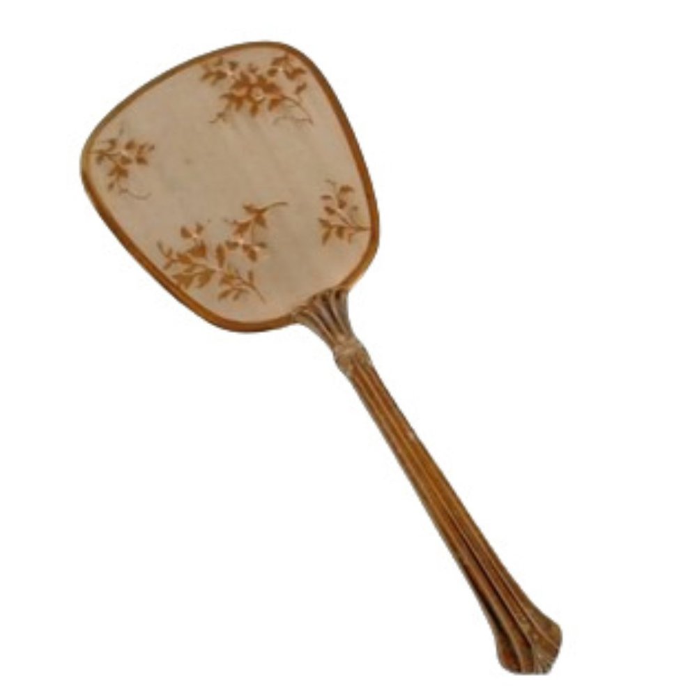 Vintage Victorian Long Handled Mirror ~ Brass - Floral - Etched